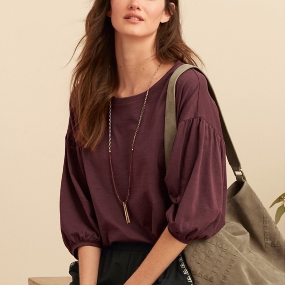 Garnet Hill Purple Maroon Puff Short Sleeve Top Women's Small